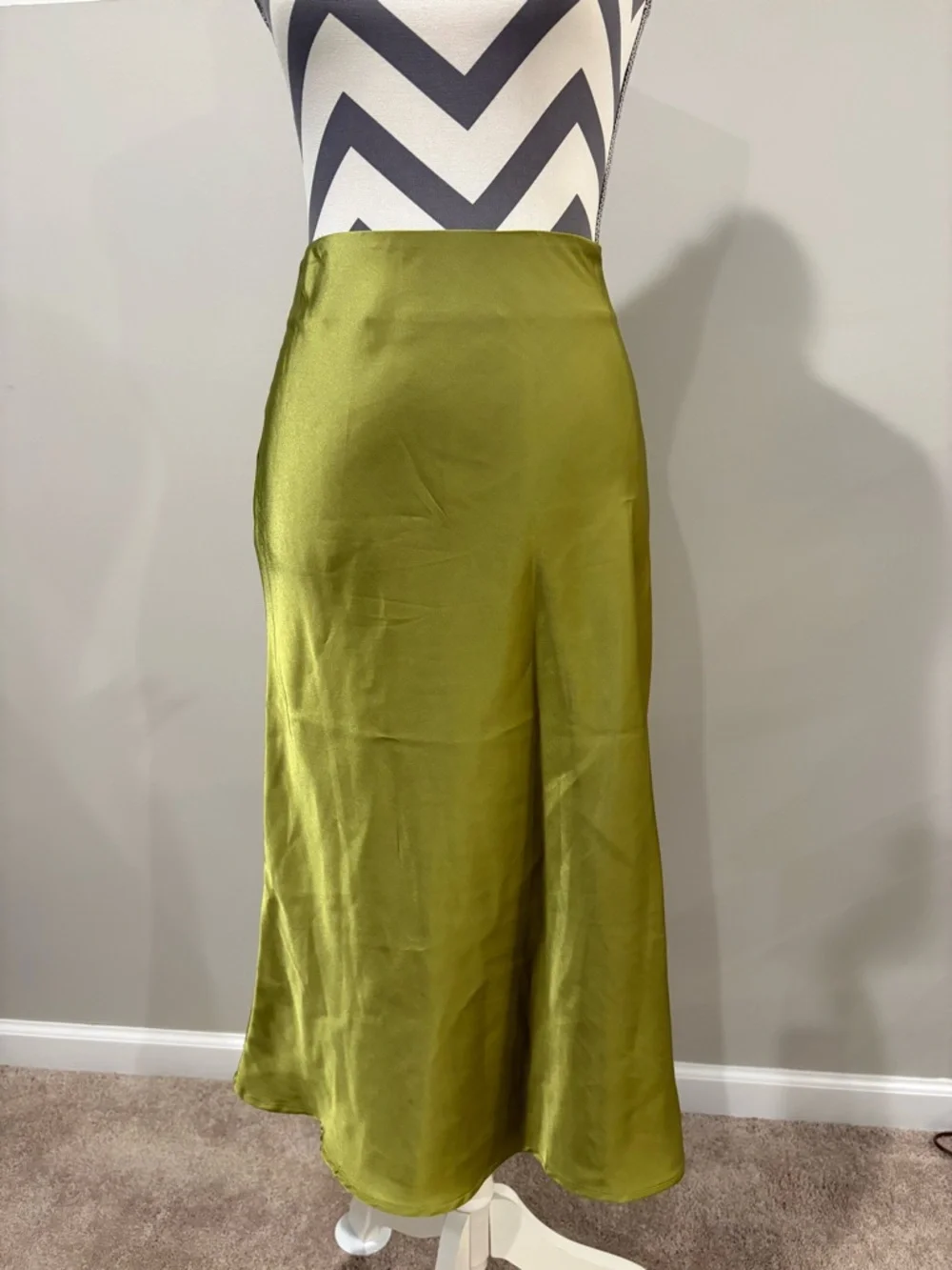 Satin Midi Skirt in Olive Green - Picture 4 of 8